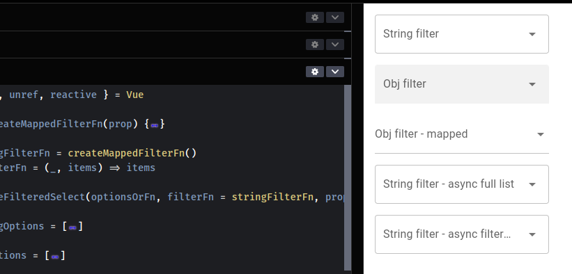 Generic composable function for Quasar QSelect with filtering